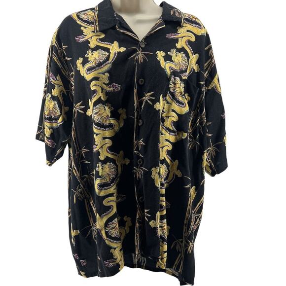 Vintage Pineapple Connection Gold Dragon Button Front Shirt Mens Large - Picture 1 of 5